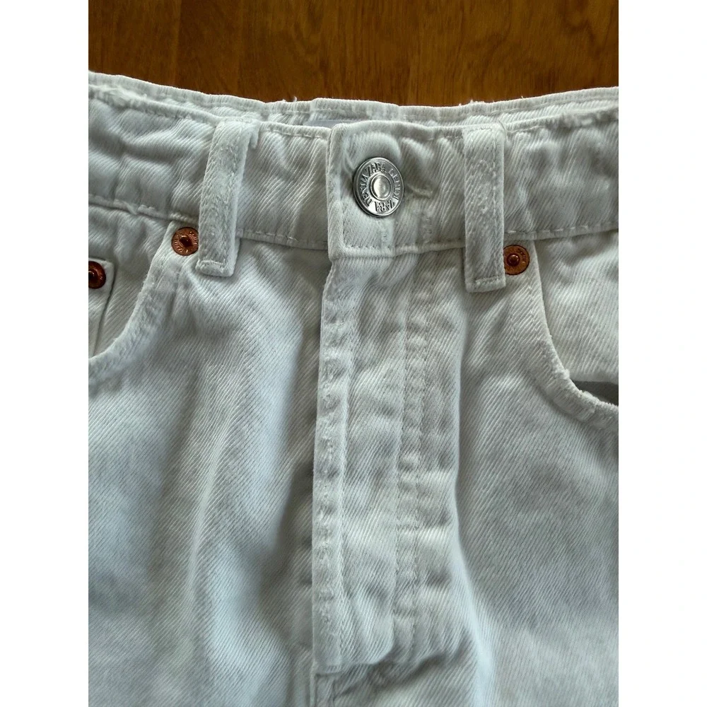 Zara White High Waisted Distressed Denim Shorts Button Fly Size‎ 4